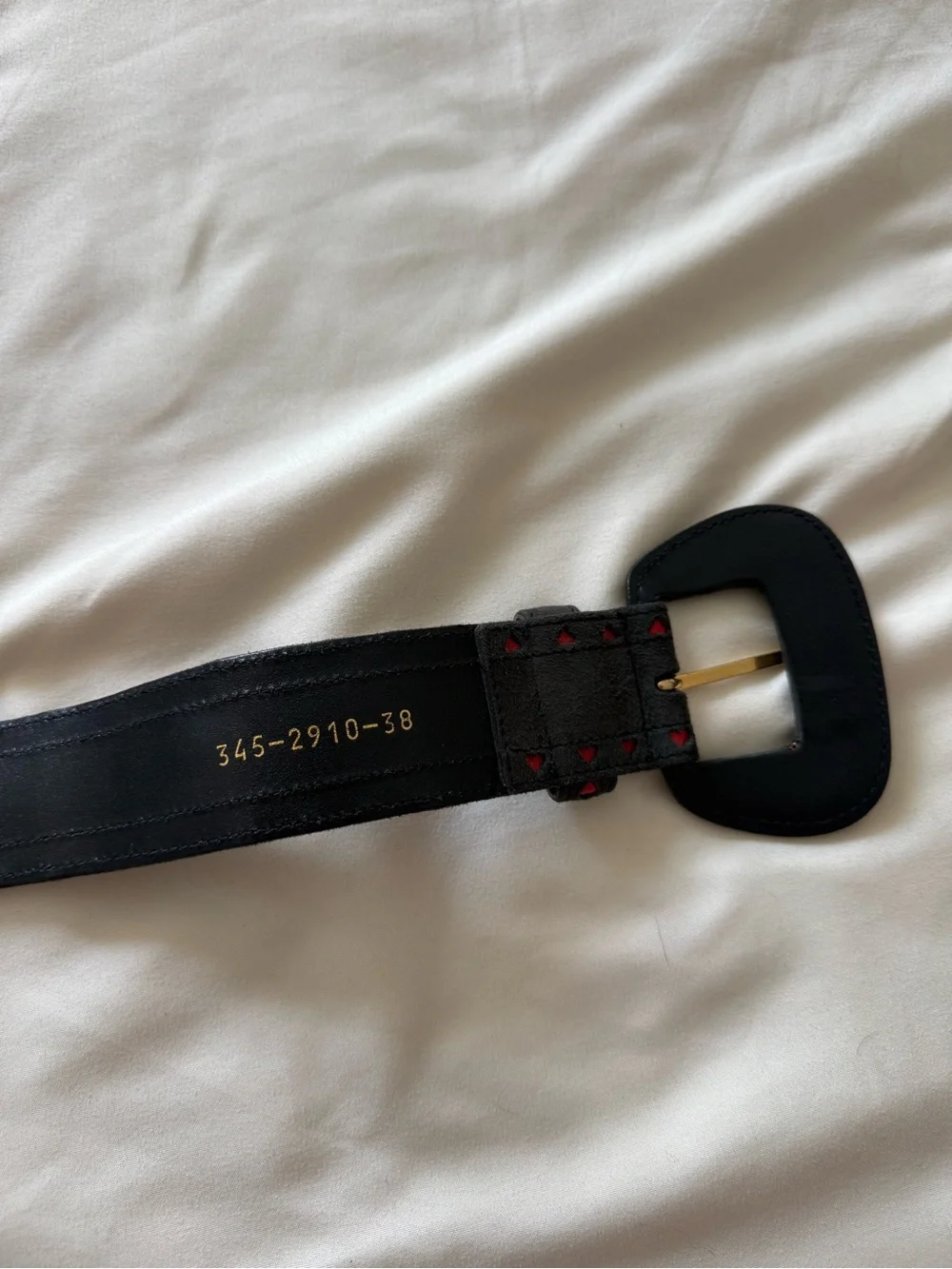 ESCADA | Vintage Black Leather Suede  Belt with Red Heart Detail - 38